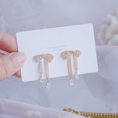 Hot Sale Korean Micro Zircon Temperament Bowknot Earring for Women Dainty 14k Real Gold Elegant Stud Earring Accessories Jewelry