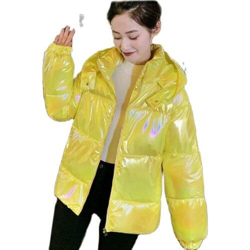 New 2021 Womens Cotton Coat Winter Jackets Hooded Shiny Down Cotton Coat Fashion Casual Warm Parker Clothing Women Winter Coat