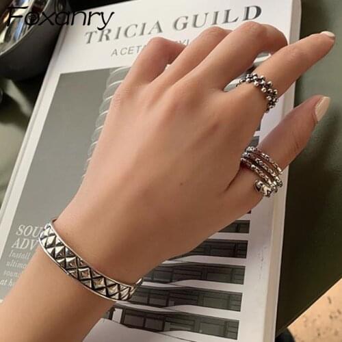Foxanry Vintage Punk 925 Sterling Silver Snake Rings for Women New Fashion Simple Beads Hollow Geometric Party Jewelry Gifts