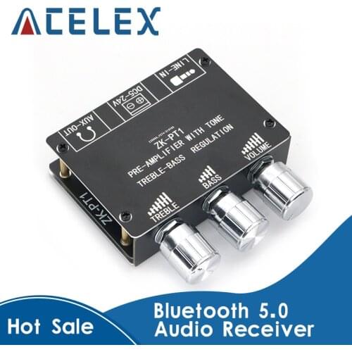 ZK-PT1 Bluetooth 5.0 Audio Receiver Decoder Stereo Tone Board Volume Controller Treble Bass Tonal preamp Amp Knob For Amplifier