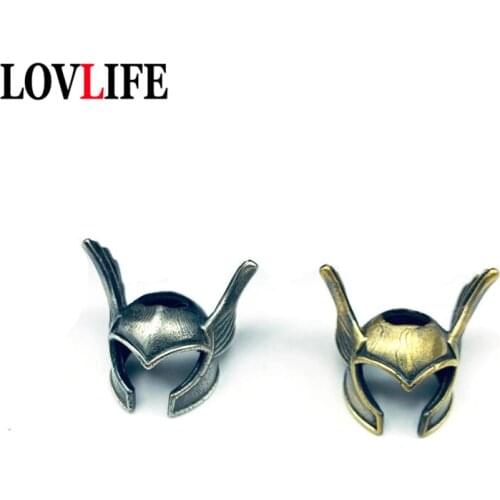 Umbrella Rope Bead Handmade Woven Brass Helmet Keychain Pendants Trinkets Punk Hat with Wings Hanging Knife Bead Lanyard Charms