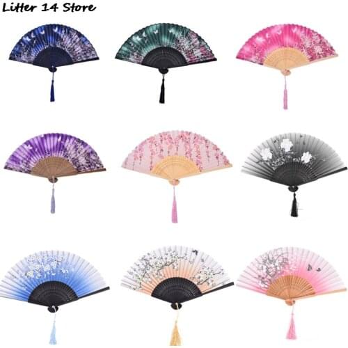 1pc Vintage Chinese Spun Silk Flower Printing Hand Fan Folding Hollow Carved Hand Fan Event & Party Supplies Drop Shipping