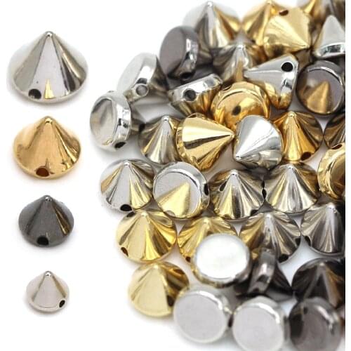 100Pcs 6/8/10/12mm Cone Plastic Spikes And Studs 2-Holes Sew CCB Leather Rivets Silver Gold Black Punk DIY Crafts For Bags