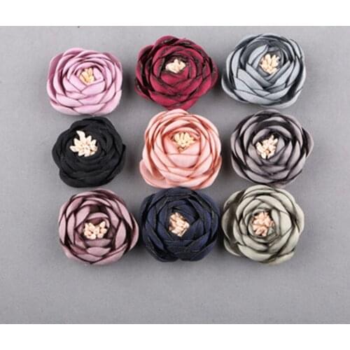 Handmade Floral Button Patch Stickers 20PCs 35MM Flatback Fabric Flowers Craft Buttons Ornaments Ornament Accessories Hair DIY