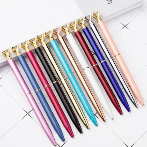 24 Pcs Per Set Wholesale Diamond Head Metal Pen Korean Student Drop Shipping Stationery Ballpoint Pen Signature Pen