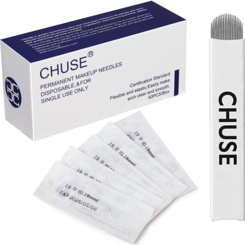 CHUSE Eyebrow Microblading Manual Blades A19 Tattoo Permanent Makeup Needles 0.18mm 50Pcs