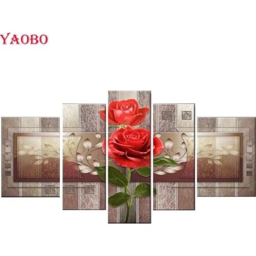5d diy diamond painting red rose Diamond Mosaic Diamond Embroidery sale Cross Stitch full square rhinestones with diamonds round