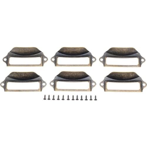 6pcs/set Antique Drawer Label Pulls Cabinet Frame Handle File Name Card Holder with Screws For For Furniture Hardware