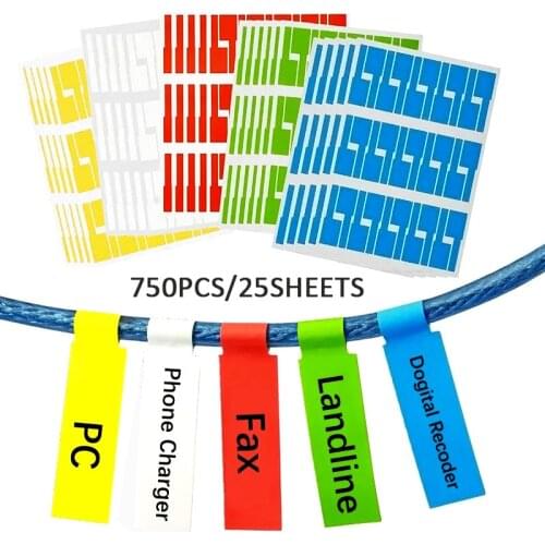 750Pcs A4 Wire Ethernet Cable Organizer Label Sticker Network Electrical Waterproof Tear Resistant Marker Print Cord Tags