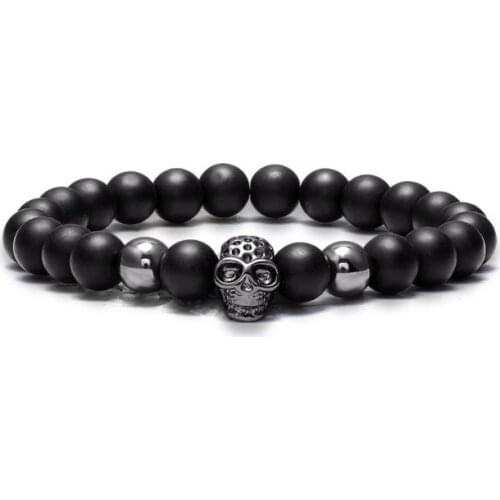 8mm skull gold silver copper cz zircon cubic zirconia beads bohemian Yoga Bracelet agate Onyx Stone Bangles etg2