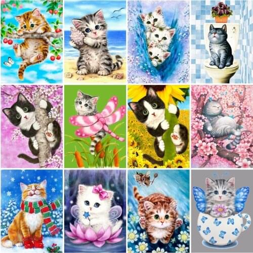 AZQSD Diamond Painting Cross Stitch Animals Wall Decor Full Square Diamond Embroidery Cat Needlework Resin Gift 5D DIY
