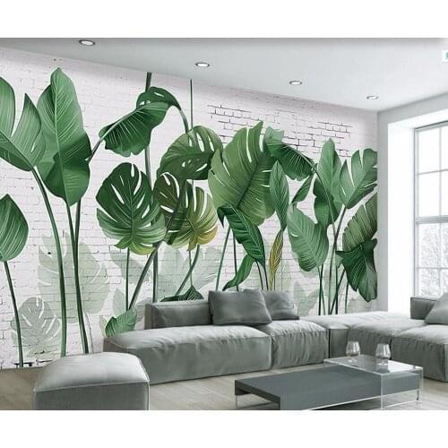 XUESU Custom large wallpaper mural Nordic hand-painted brick wall plant banana leaf long style living room TV background