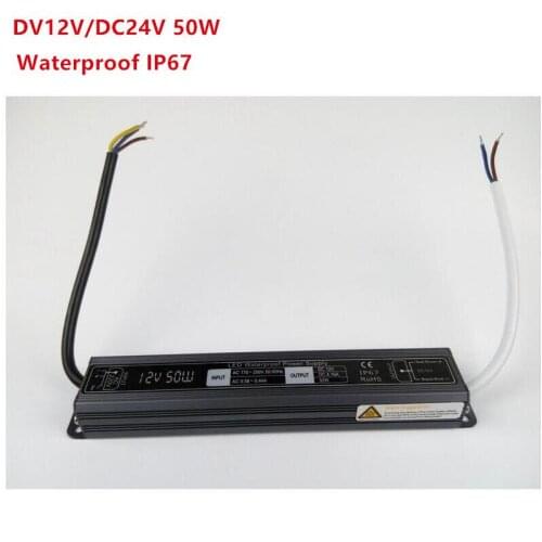 IP67 waterproof 12V/24V 50W Lighting Transformer LED driver power supply for led lights Free Shipping