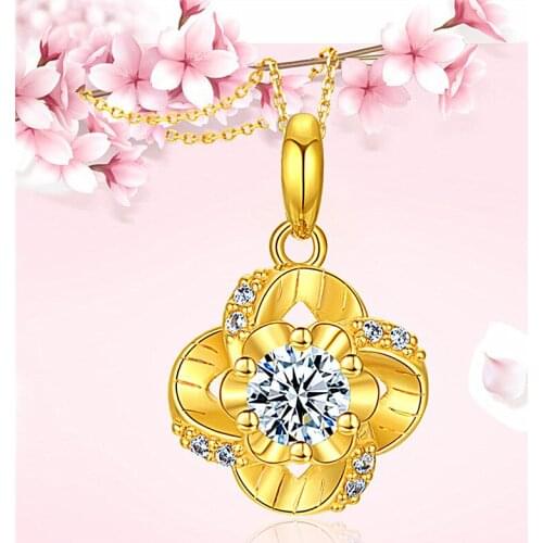Exquisite Zircon Gold Plum Flower Pendant Women Necklaces Choker Accessories Female Lady Silver 925 O Chain Necklaces Girl Bijou