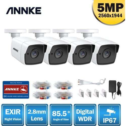 ANNKE 4pcs 5MP CCTV Cameras IP67 Waterproof Video Surveillance Outdoor Bullet Camera IR Cut Filter Camera Kit