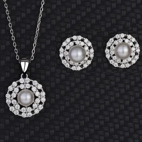 New Accessories European And American Fashion Two-Piece Set Of Vintage Pearl Earrings S925 Sterling Silver Necklace Jewelry