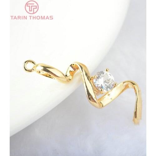 6PCS 32*11MM 24K Gold Color Brass with Zircon 2 Holes Snake Charms Pendants High Quality Diy Jewelry Findings Accessories