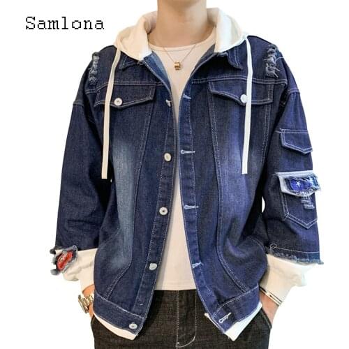 2021 Single Breasted Tops Men Denim Jackets Fashion Hole Ripped Jean Denim Jacket Male Patchwork Outerwear Sexy Mens Clothing
