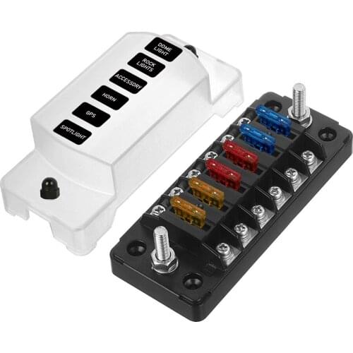 6 Way Blade Fuse Box w/ 5A-20A ATC ATO Screw Nut Terminal Waterproof Fuse Block Holder For DC 12V-32V Car Boat