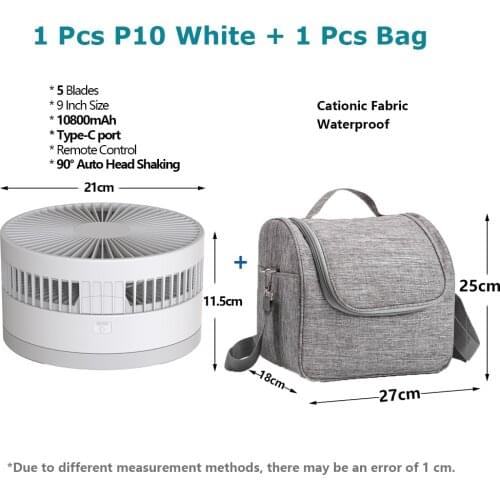 P10 10800mAh 9 Inch Folding Fan with Cationic Fabric Shoulder Bag Wireless Camping Fan Waterproof Shockproof Storage Hand Bag