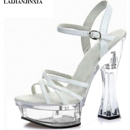 New Summer Fashion Clear Crystal 14 CM High Heeled Shoes Nightclub Pole Dancing Shoes Open Toe Sexy Fetish Novelty Elegant Shoes