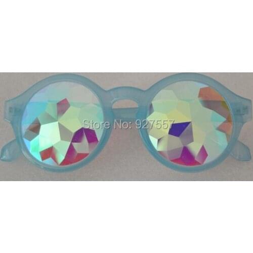 2017 new design clear blue frame kaleidoscope glasses with prism glass lens