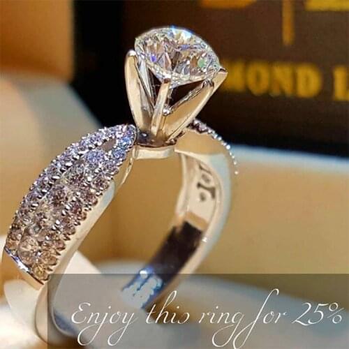 Genuine High Quality AAA Zircon Wedding Rings for Women Engagement Jewelry Silver Color Filled Six Claw Round Stone Ring