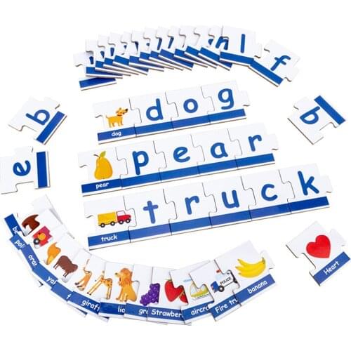 Children Montessori English Word Learning Card Flashcards Cognitive Jigsaw Puzzle Game For Kids Baby Childrens Puzzle Toys