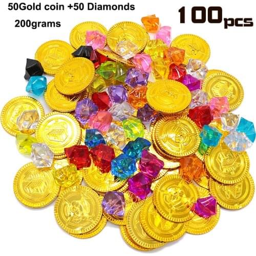 Pirate Props Treasure Playset Gems Toys Gold Coins Jewelry for Pirate Party Game
