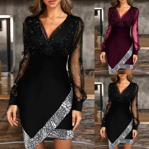 2021 Summer Net yarn Dress For Women Fashion Sexy Long Sleeve Patchwork Dresses Women Dress 2021 Vestido Mujer