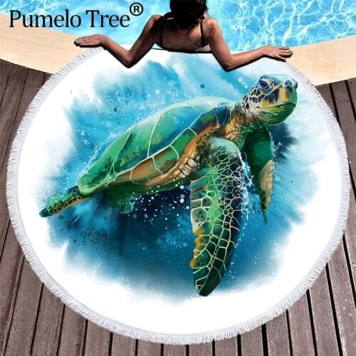 Turtles Towel Beach With Tassels Microfiber Strandlaken Mat Toallas Microfiber Boho Home Decorative Large Round Beach Towel