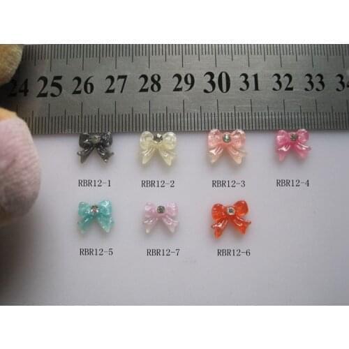 RBR12 200pcs/bag Crystal Color Resin Bow with Crystal Rhinestone Nail Art Decoration Nail DIY Accessory