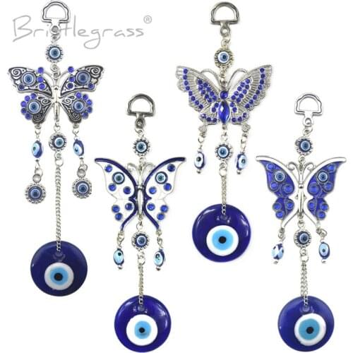 BRISTLEGRASS Turkish Blue Evil Eye Rhinestone Butterfly Wall Hanging Pendants Amulets Lucky Charm Blessing Protection Gift Decor