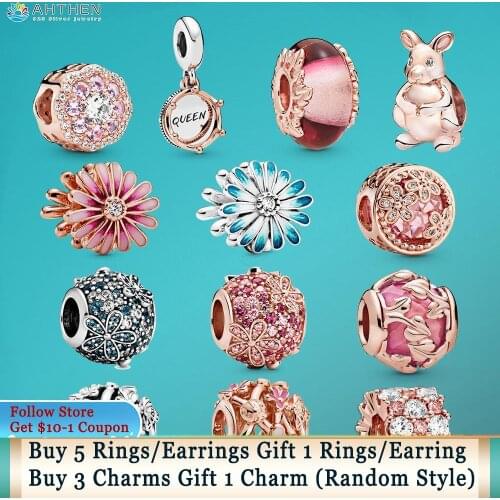 Ahthen 925 Sterling Silver Beads Multiple Tree Crown Decorative Kangaroo Sparkling Flower Charms fit Original Pandora Bracelets