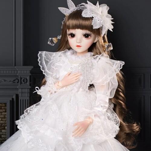 UCanaan 1/3 BJD Doll 18 Ball Jointed Dolls With White Wedding Dress Hand-made Full Outfits Best Birthday Xmas Gift For Girls