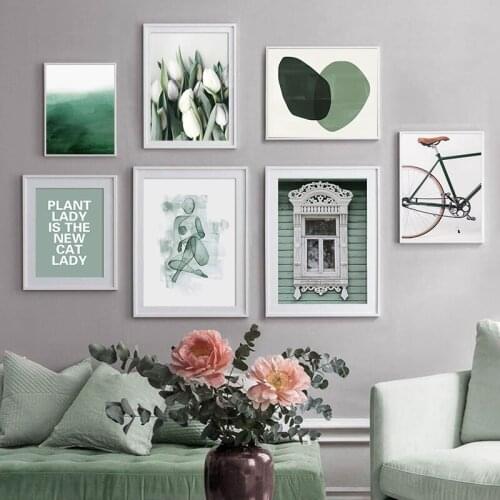 Scandinavian Green Plant Flower Canvas Painting Nordic Modern Landscape Posters and Prints Wall Art Picture for Bedroom Decor