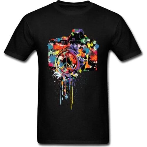 Discount Trip T Shirts Paint DSLR 35MM Rainbow Camera Top T-shirts Short Sleeve Crew Neck Tops Tees Cotton Mens Europe T Shirt