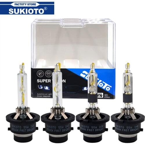 SUKIOTO 2PCS Metal Claw 55W D2S Xenon Bulbs 5500K White Fast Bright Car Light D2R D4R D4S HID Replacement Xenon Lamp Bulb 12V
