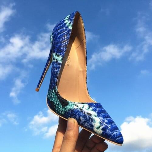 New Fashion free shipping blue python snake Poined Toes Stiletto Heel high heels shoes pump HIGH-HEELED SHOES dress shoe