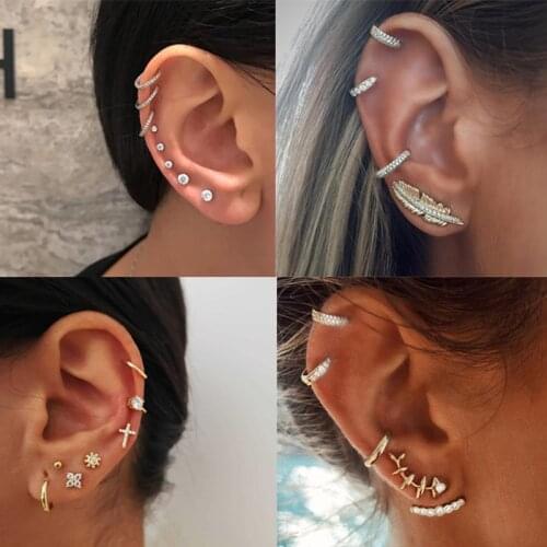 Gold Silver Color C-Shape Gothic Cuff Clip Stud Earrings Fake Cartilage Earring Sets Earcuff Female Women No Pierced Brinco