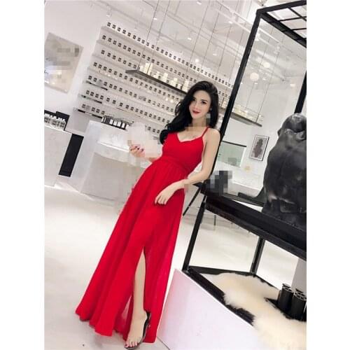 ZC2028 2020 Summer women chiffon dress new fashion slit temperament Long paragraph beach dress cheap wholesale