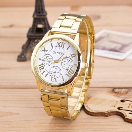 Womens Roman Numerals Round Dial Stainless Steel Band relogio feminino Quartz Wrist Watch Alloy Clock Casual saatler horlogesB40