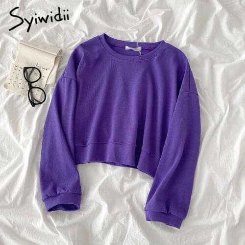 Syiwidii Crop Sweatshirt Women O Neck Long Sleeve Pullovers Loose Tops Fashion Jumper for Female Streetwear 2021 Fall Clothing