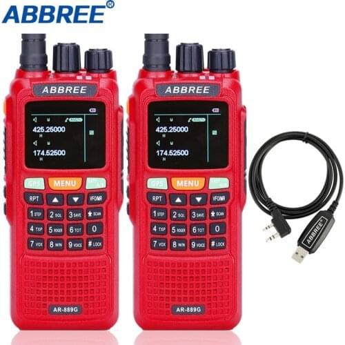2pcs Abbree AR-889G Walkie Talkie 10W GPS SOS Night Backlight Duplex Cross band Repeater Dual Band Dual Receive Radio+USB Cable