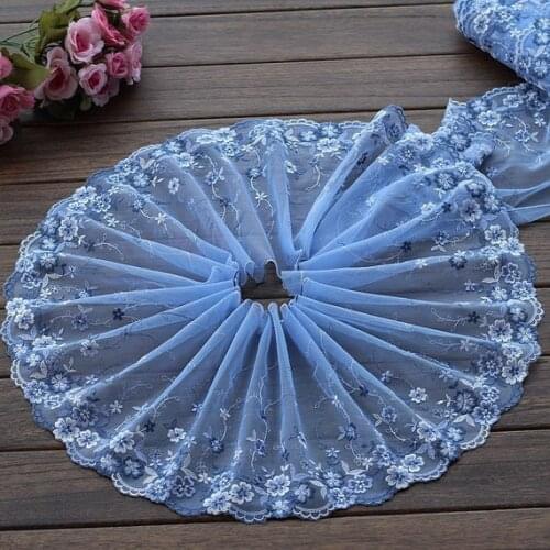 2 Yards Lace Trim Exquisite Flowers Embroidered Blue Tulle Lace 7.87 Inches Wide High Quality