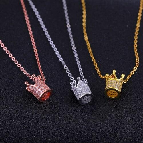 2020 NEW design gold rose gold copper micro pave CZ Rhinestone Crown Pendant Necklace For Women Jewelry