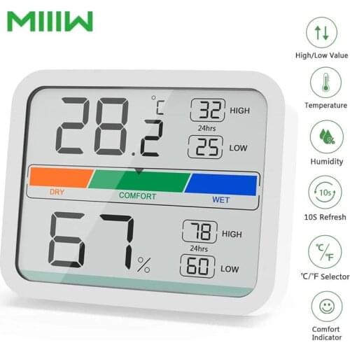 2021 Miiiw LCD Digital Thermometer 2 Hygrometer Indoor Thermo-Hygrometer with Magnet, MIN/MAX Records for Room Climate Control