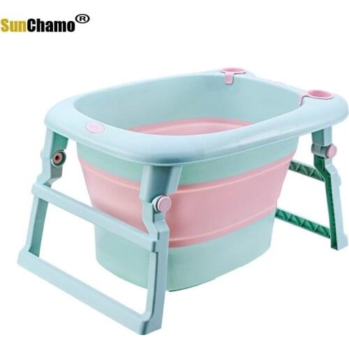 2021 Fashion Multi-functional Baby Bath Children Bucket Folding Baby Newborn Bath Folding Baby Shower Fold-able Non-Slip Bathtub