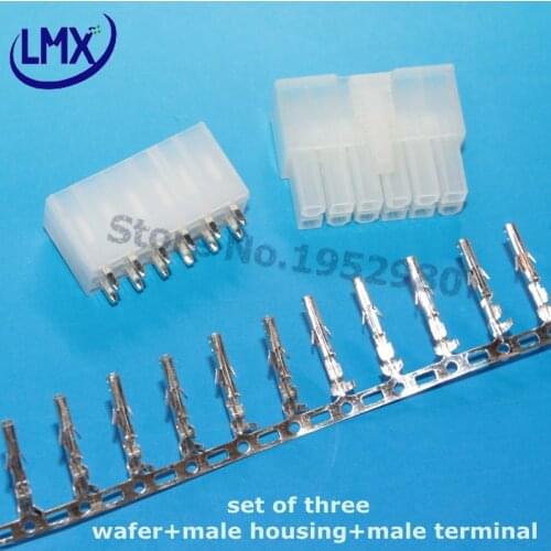 50 set/lot Pitch MX4.2MM 5557/5569 2*6PIN Straight (female wafer+male housing+male terminal crimp) connector for Molex PCB Board