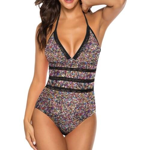 Sparkle Swimsuit V Shape Fashion Print Swimwear Festival 1 Piece Young Bathing Suit